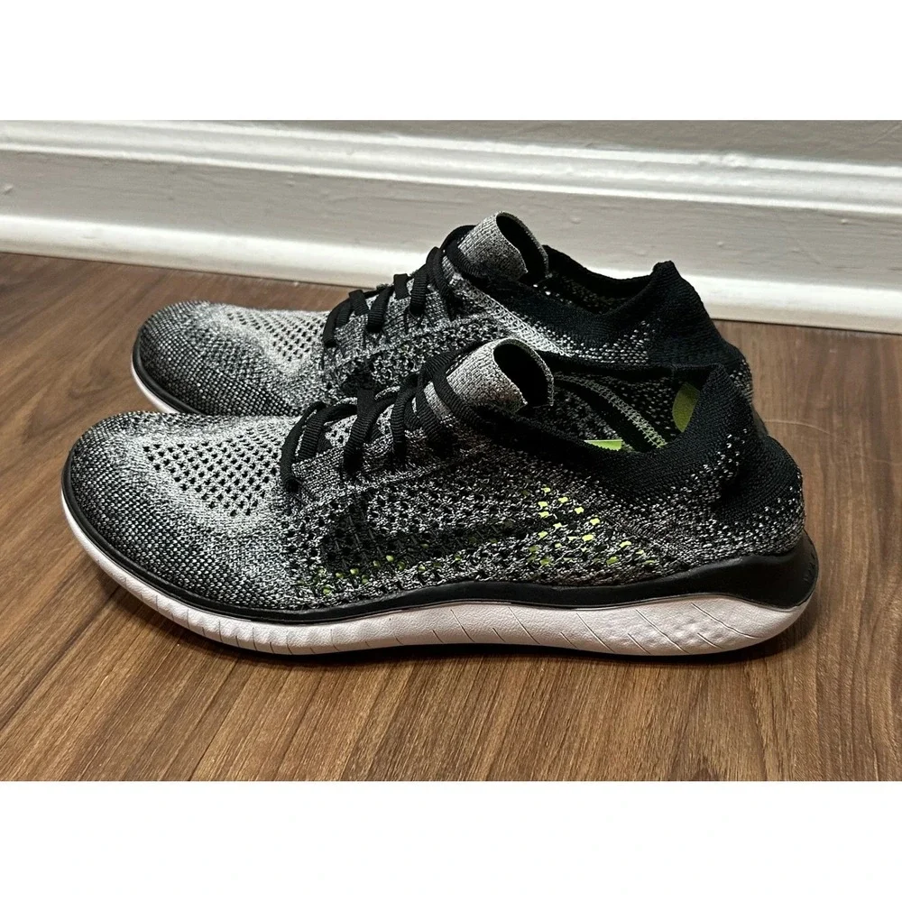 Nike Free RN Flyknit 2018 Oreo Black Running Shoes (942838-101) Men Sz 7.5